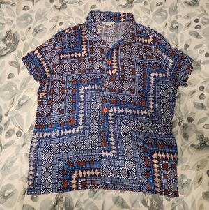 Trendy Blue Dador and Brown Geometric Men's Shirt